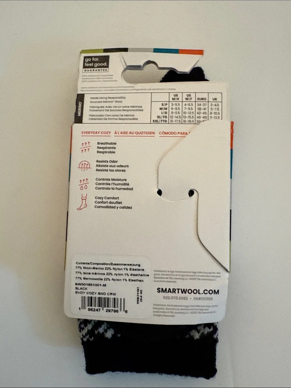 Smartwool Unisex Every Day Full Cushion Crew Snowflake Black Medium NWT